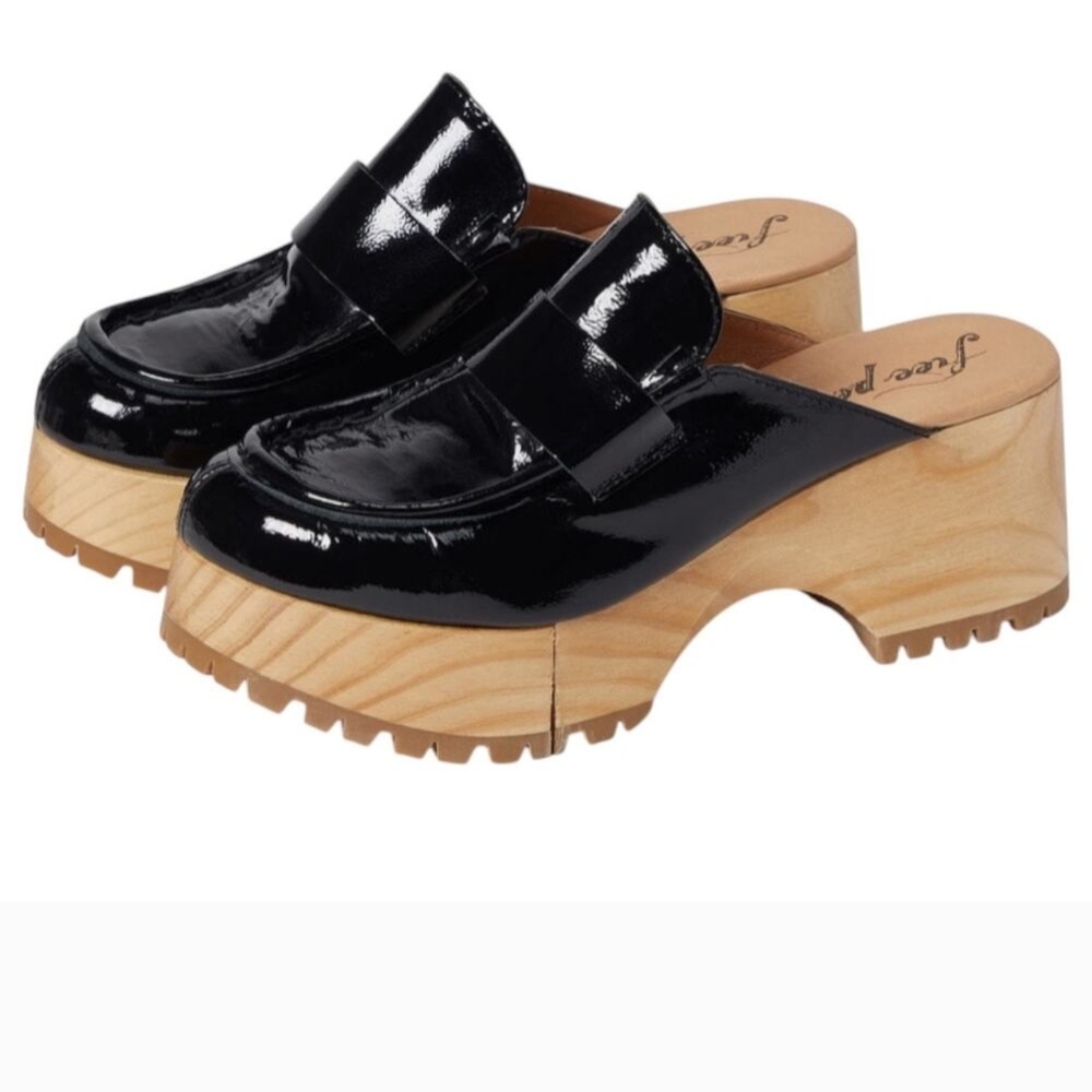 Free People Black and Tan Platform Mules